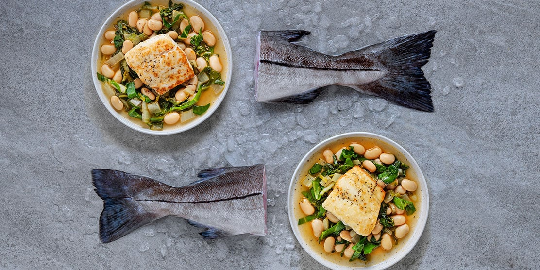 Pan-fried Norwegan Haddock with giant beans and chard