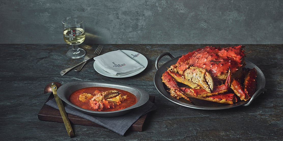 Whole Norwegian Red King Crab and butter bisque