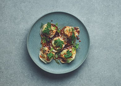 Asian-style Norwegian Red King Crab dumplings