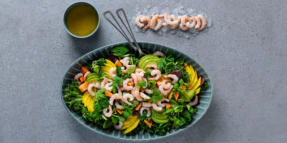 Norwegian prawn salad with avocado and mango