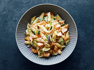Pasta with Norwegian salmon and courgette