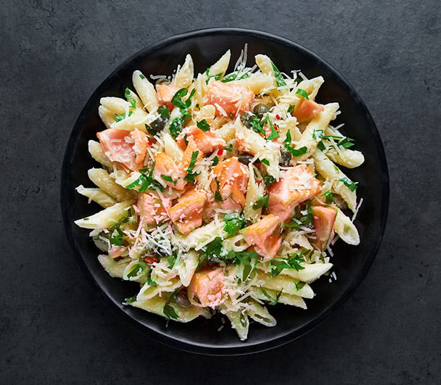 Penne pasta with Norwegian salmon