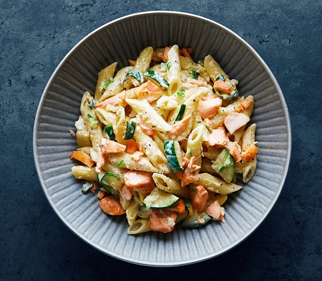 Pasta with Norwegian salmon and courgette