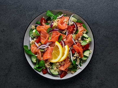 Quinoa salad with Norwegian smoked salmon