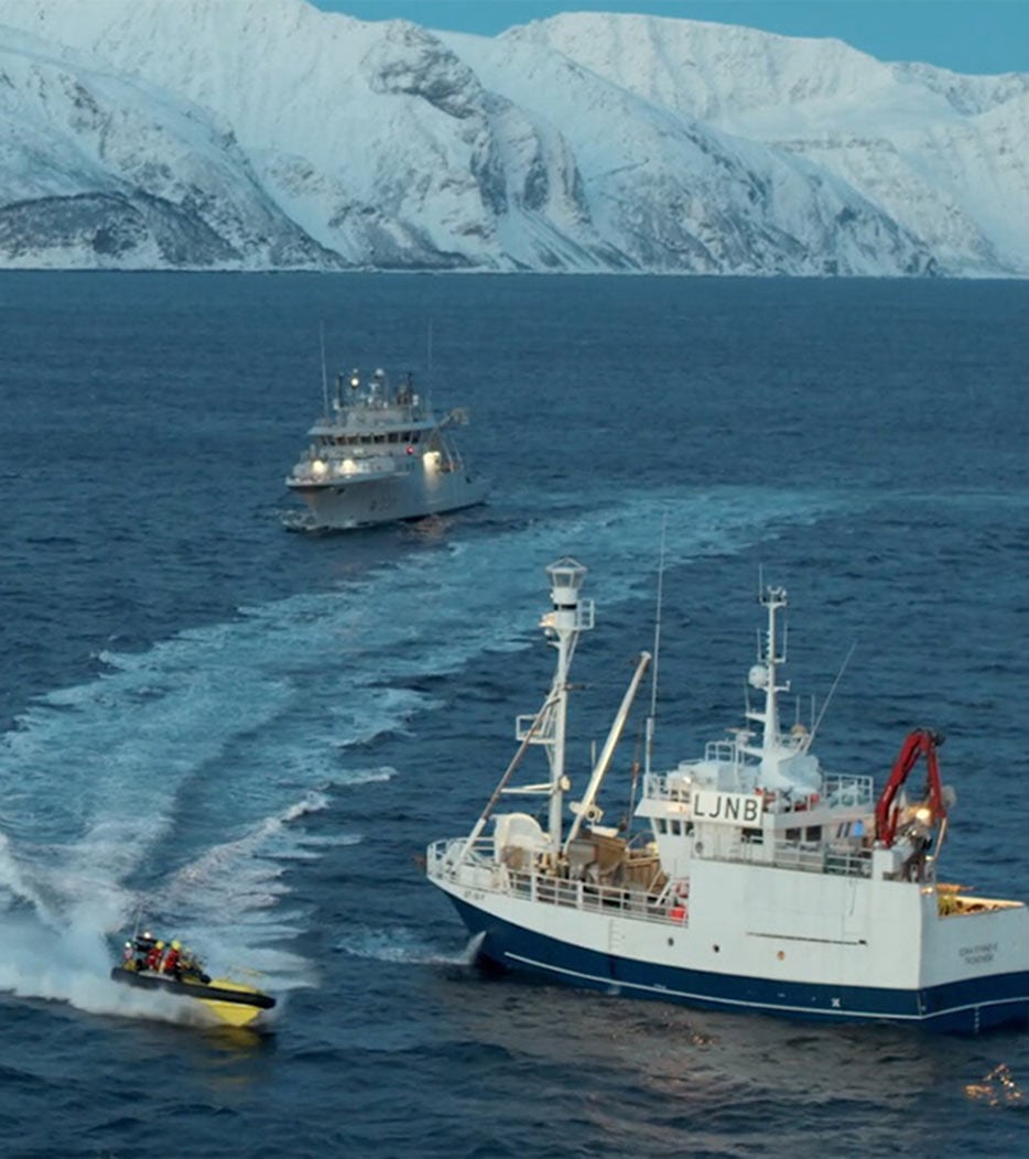 The coast guard inspecting a ship